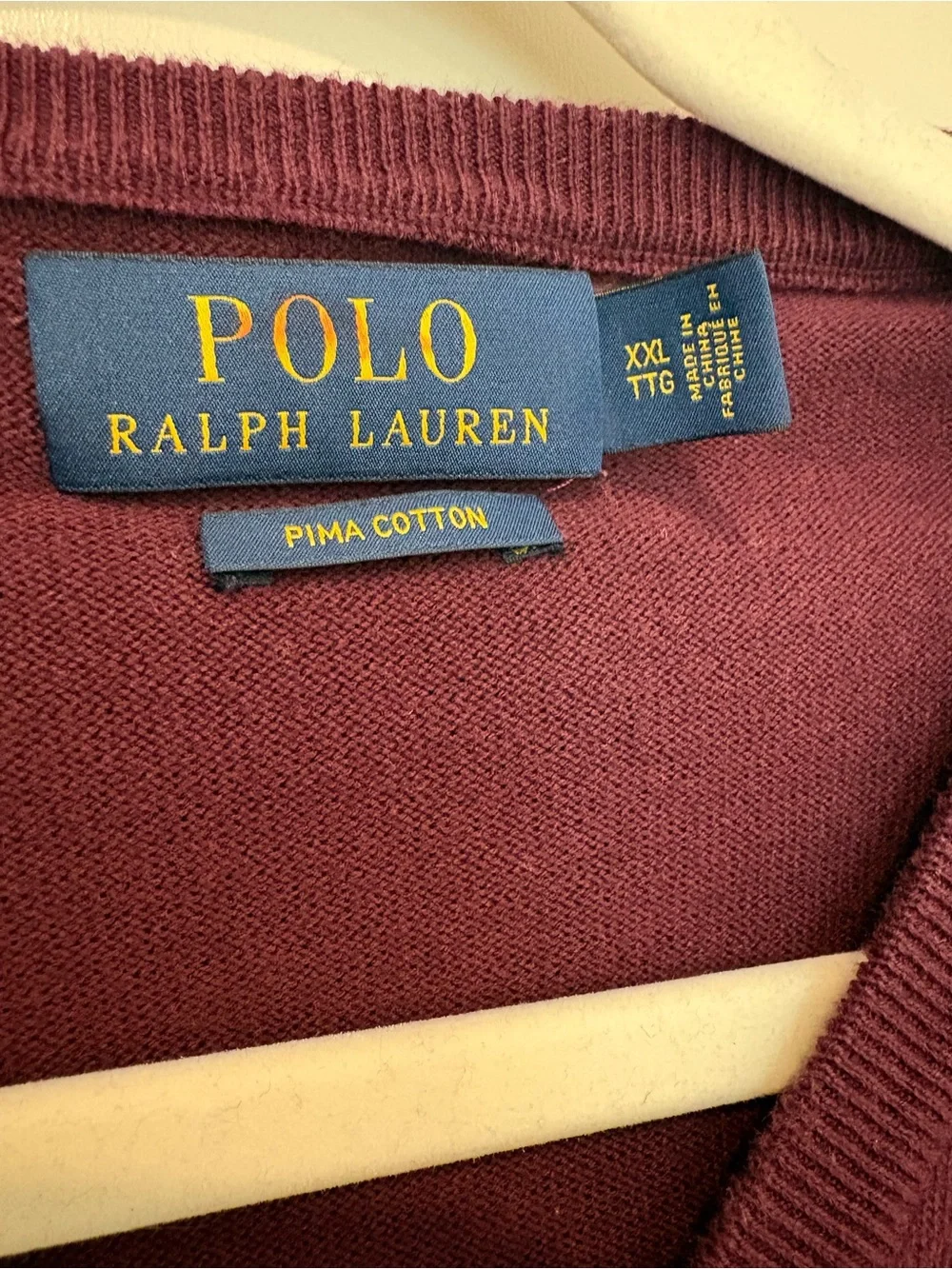 Polo Ralph Lauren Burgundy V-Neck Sweater Pony Logo Pima Cotton Preppy Classic